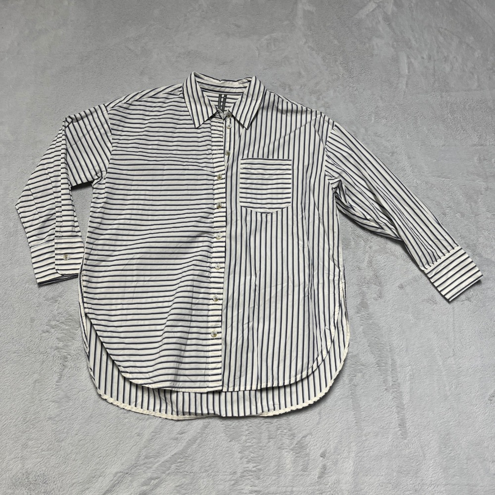 Anthropologie Button Down Shirt Womens XSP Blue Striped Long Sleeve Pocket